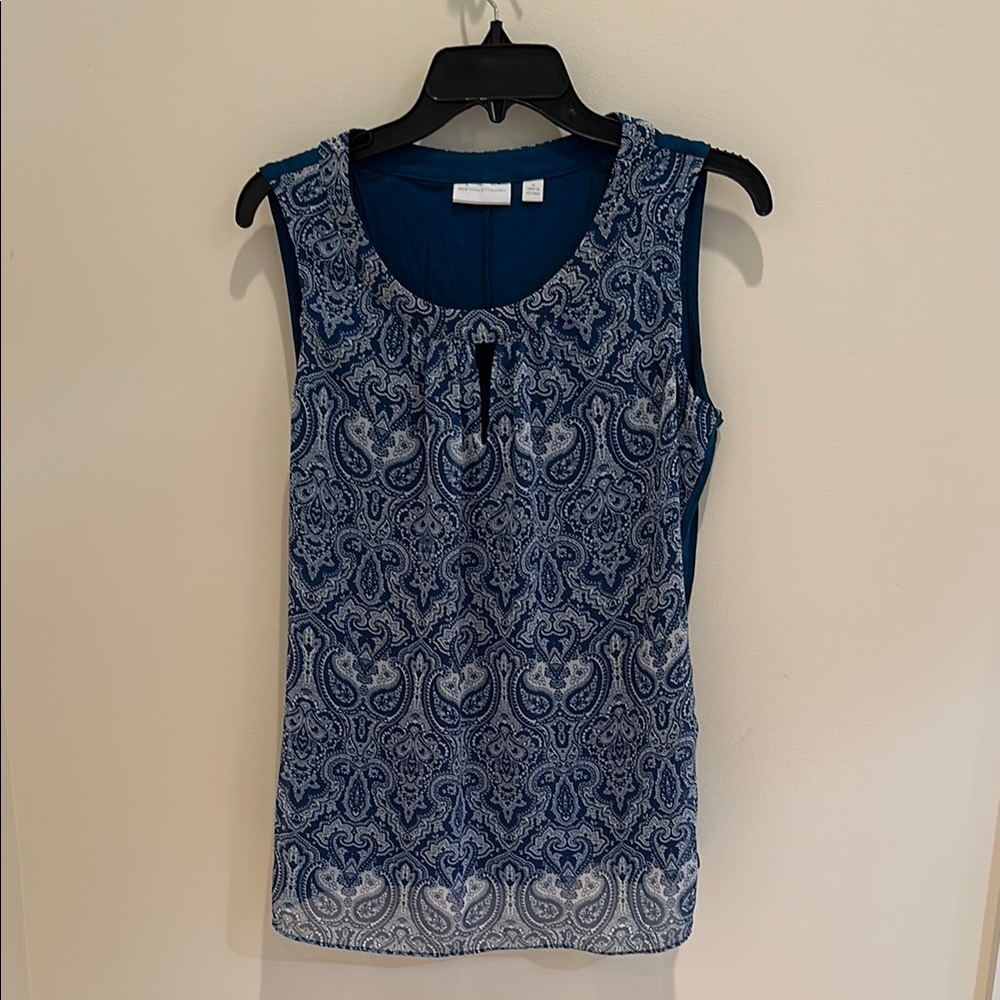 New York & Company Blue and White Sleeveless Blouse